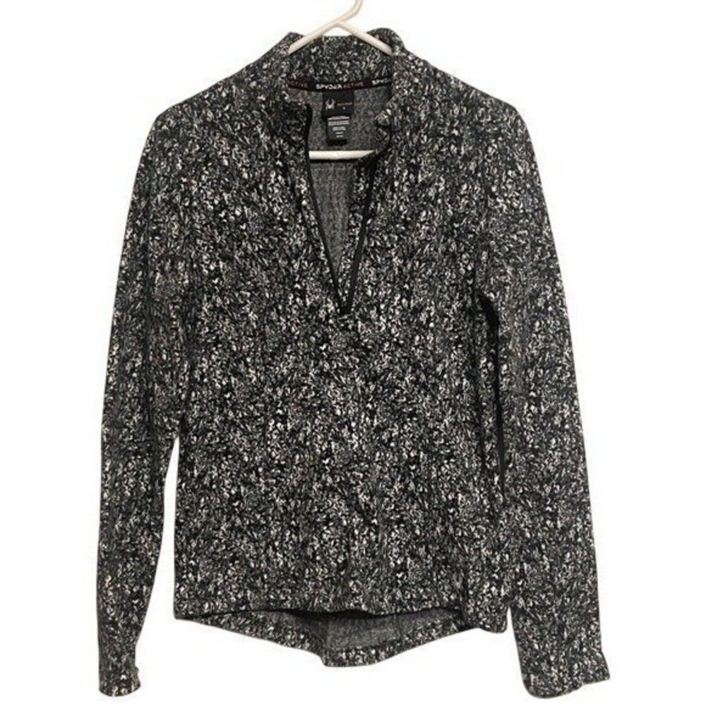 Spyder Active‎ Womens Small Black White Marble Print Quarter Zip Pullover SP177U